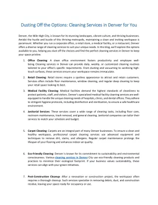 Dusting Off the Options: Cleaning Services in Denver for You