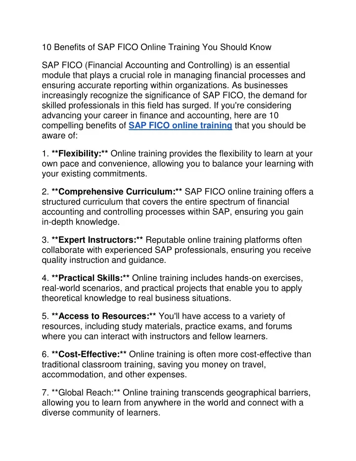 10 benefits of sap fico online training