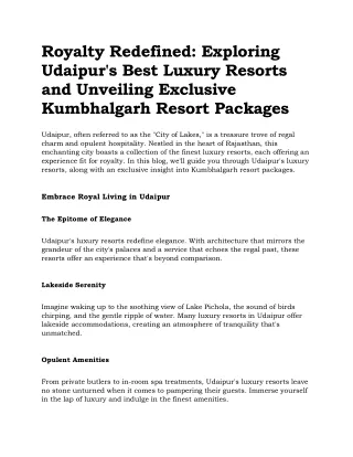 Udaipur's Best Luxury Resorts