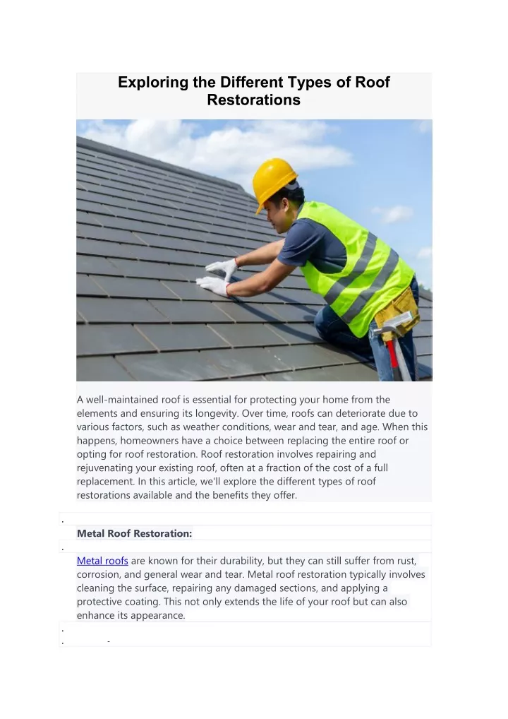 exploring the different types of roof restorations