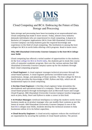 Cloud Computing and BCA: Embracing the Future of Data Storage and Processing