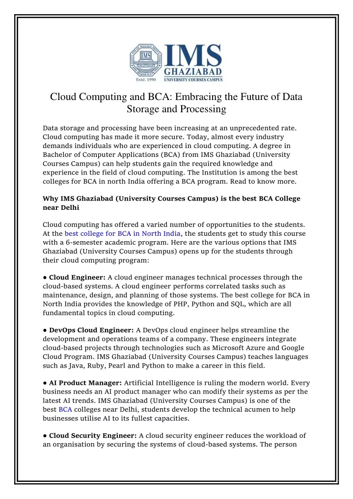 cloud computing and bca embracing the future