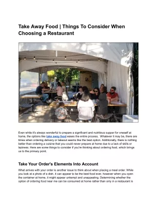 Take Away Food | Things To Consider When Choosing a Restaurant