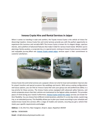 Innova Crysta  Rental Services in Jaipur