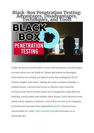 Black-Box Penetration Testing_ Advantages, Disadvantages, Techniques, and Tools