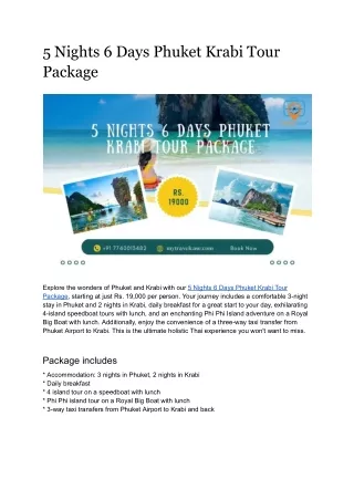 5 Nights 6 Days Phuket Krabi Tour Package