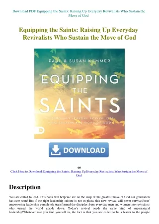 Download PDF Equipping the Saints Raising Up Everyday Revivalists Who Sustain the Move of God