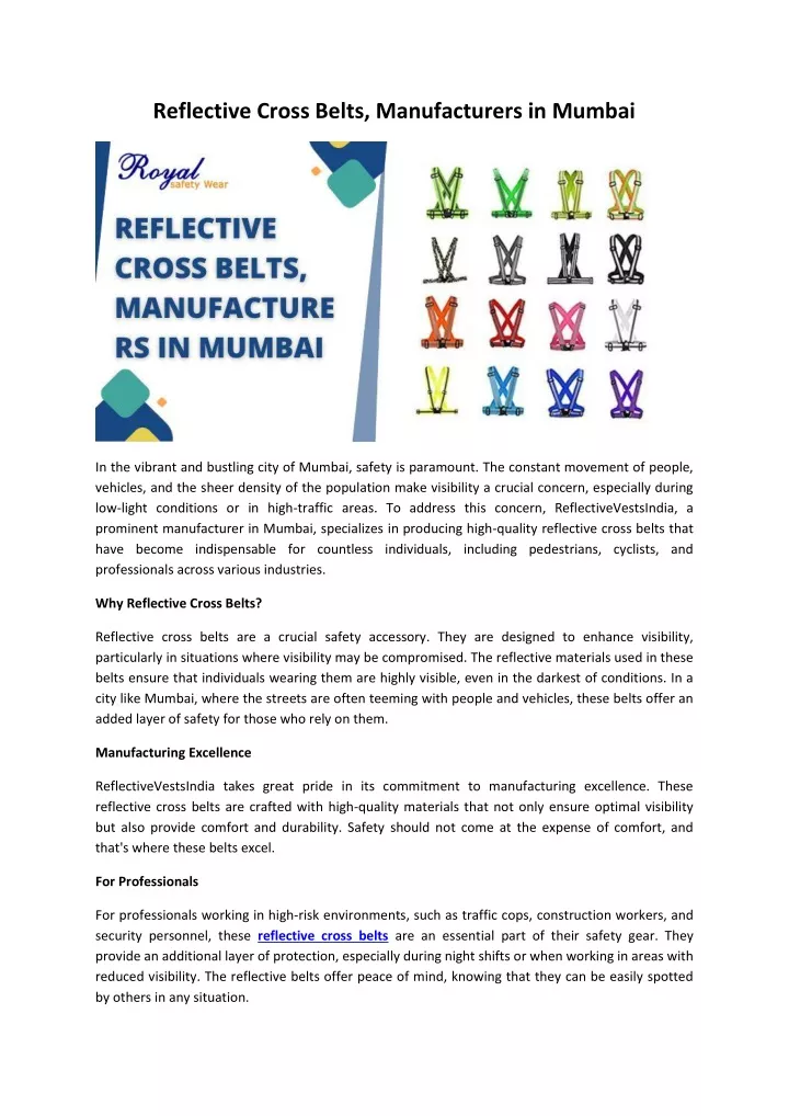 reflective cross belts manufacturers in mumbai