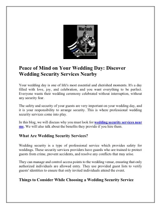 Peace of Mind on Your Wedding Day: Discover Wedding Security Services Nearby