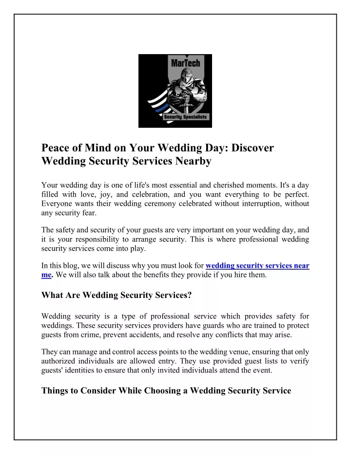 peace of mind on your wedding day discover