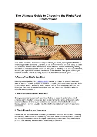 The Ultimate Guide to Choosing the Right Roof Restorations