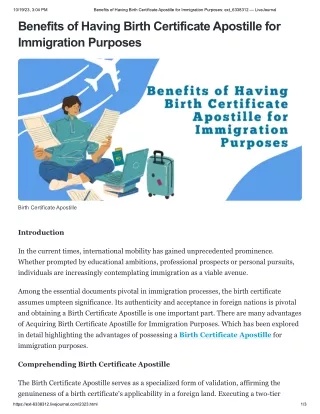 Benefits of Having Birth Certificate Apostille for Immigration Purposes