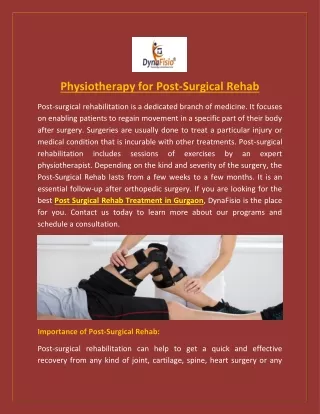 Physiotherapy for Post Surgical Rehab