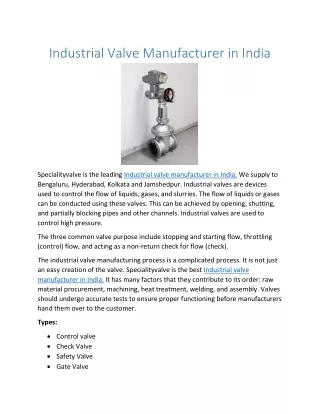 Industrial Valve Manufacturer in India