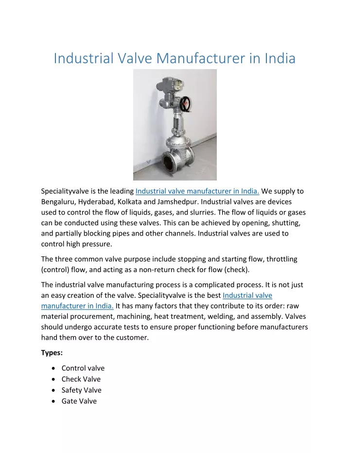 industrial valve manufacturer in india