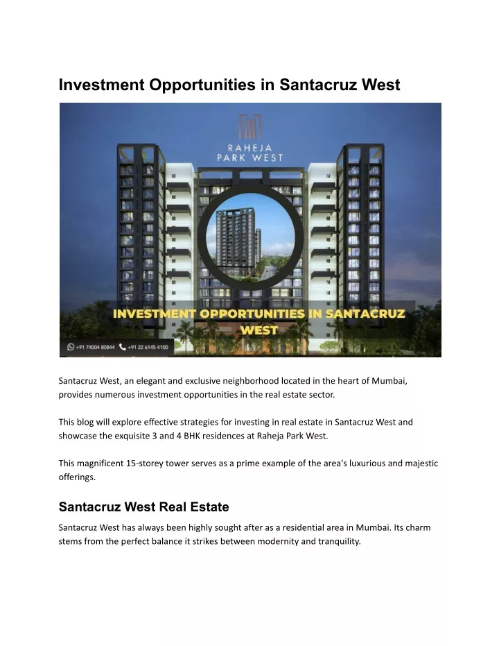 investment opportunities in santacruz west