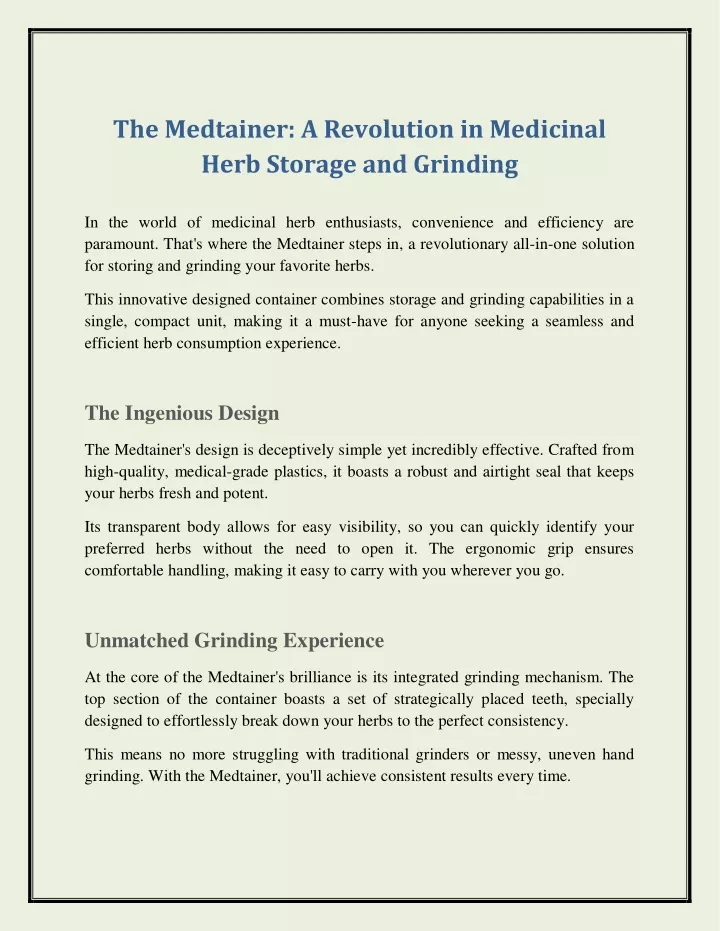 the medtainer a revolution in medicinal herb