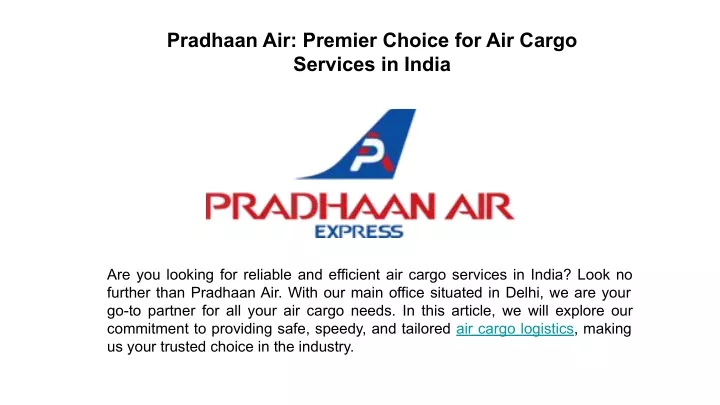 pradhaan air premier choice for air cargo
