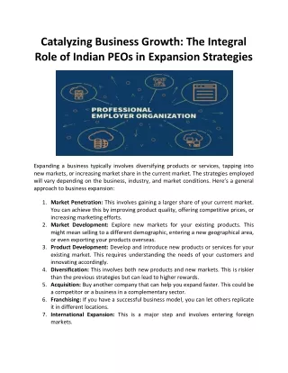 Catalyzing Business Growth The Integral Role of Indian PEOs in Expansion Strategies