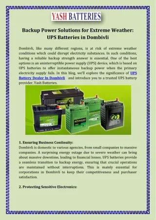 Backup Power Solutions for Extreme Weather UPS Batteries in Dombivli