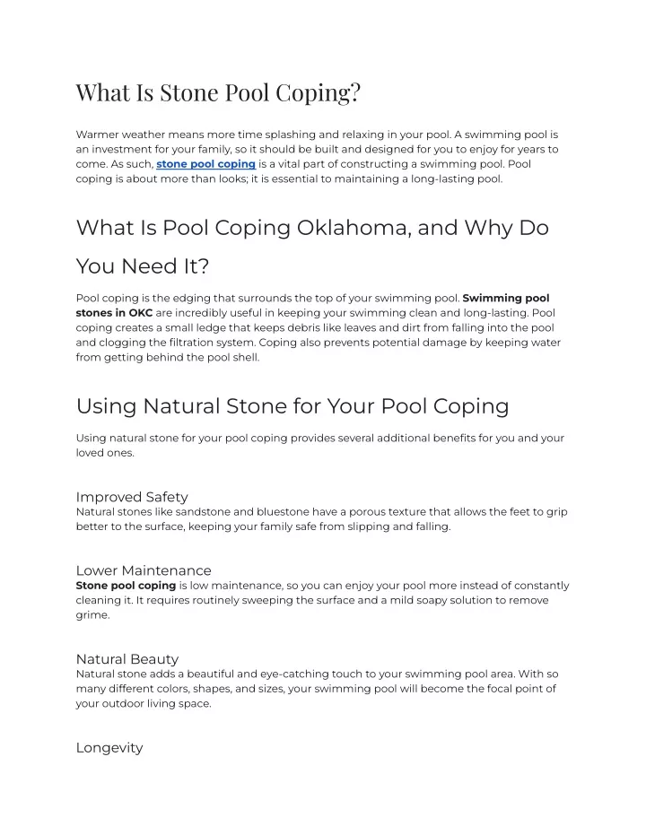 what is stone pool coping