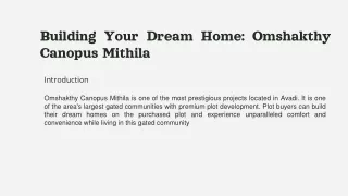 Building Your Dream Home: Omshakthy Canopus Mithila