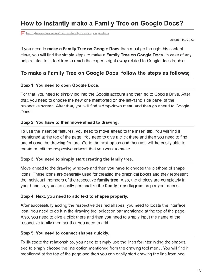 how to instantly make a family tree on google docs