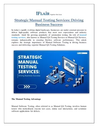 Strategic Manual Testing Services Driving Business Success