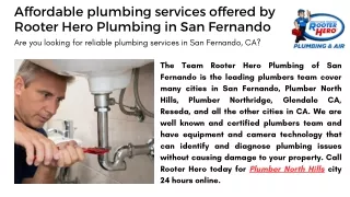 Affordable plumbing services offered by Rooter Hero Plumbing in San Fernando!