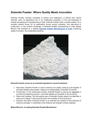 Dolomite Powder Manufacturers in India