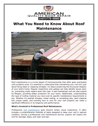 What You Need to Know About Roof Maintenance