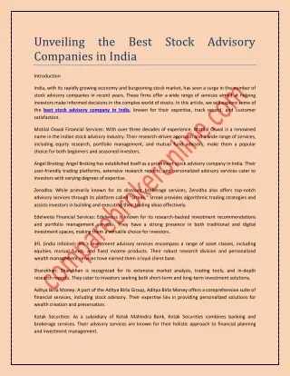 Unveiling the Best Stock Advisory Companies in India