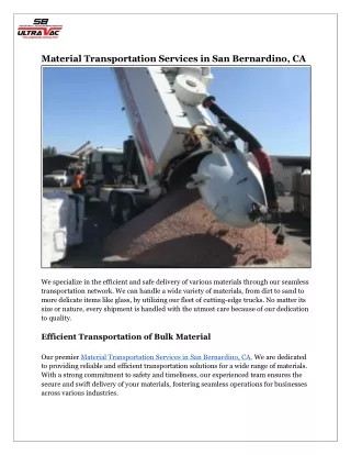 Material Transportation Services in San Bernardino, CA