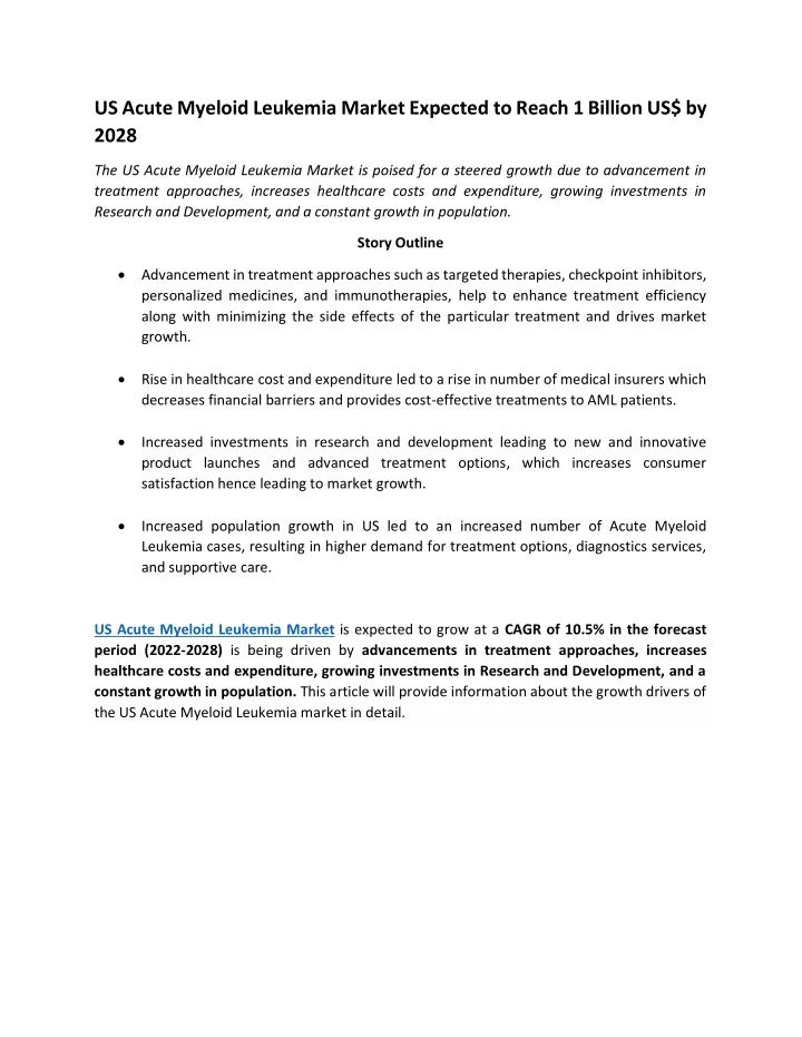 us acute myeloid leukemia market expected