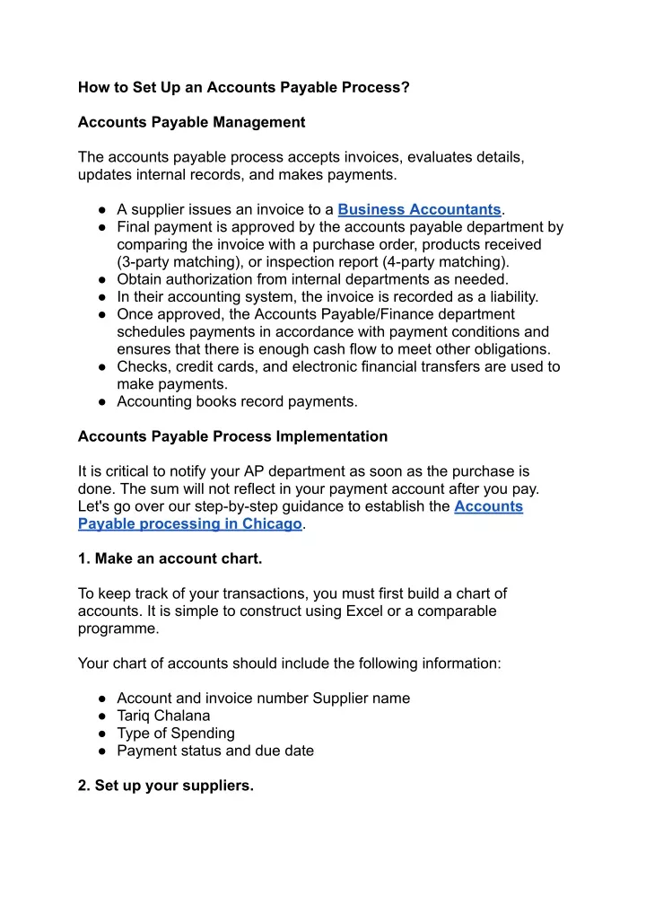 how to set up an accounts payable process