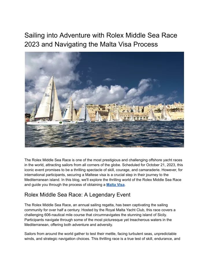 sailing into adventure with rolex middle sea race