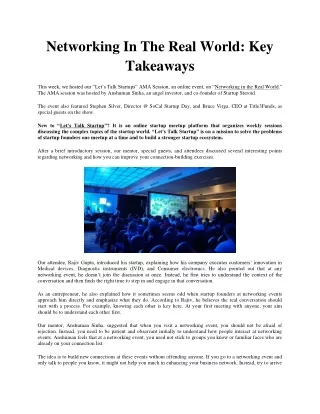 Networking in The  Real World- Key Takeaway