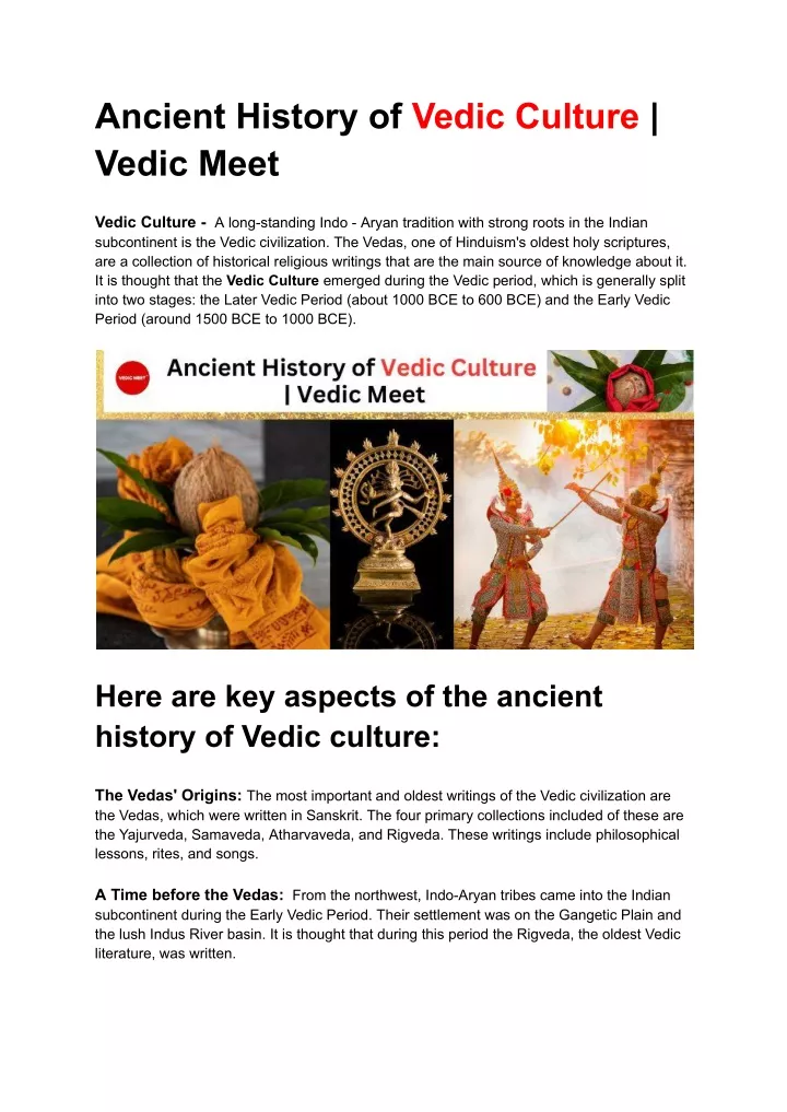 ancient history of vedic culture vedic meet