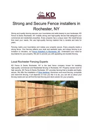 Strong and Secure Fence installers in Rochester, NY