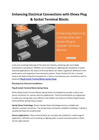 Enhancing Electrical Connections with Elmex Plug & Socket Terminal Blocks