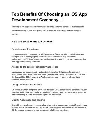 Top Benefits Of Choosing an iOS App Development Company...!