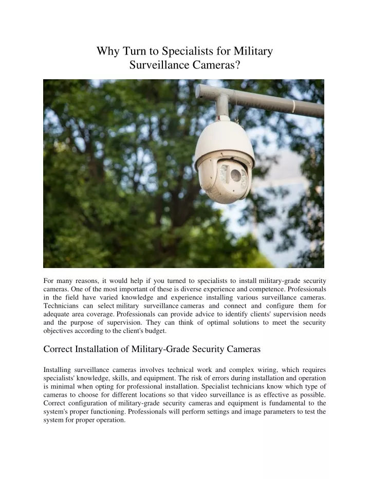 why turn to specialists for military surveillance