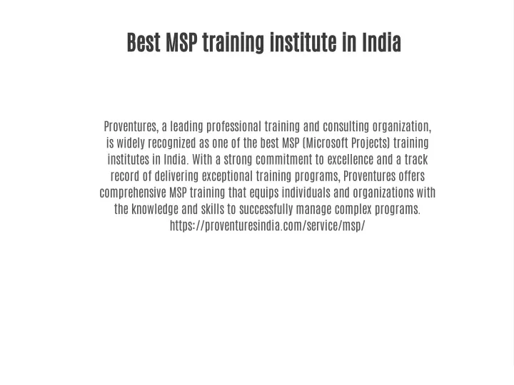 best msp training institute in india