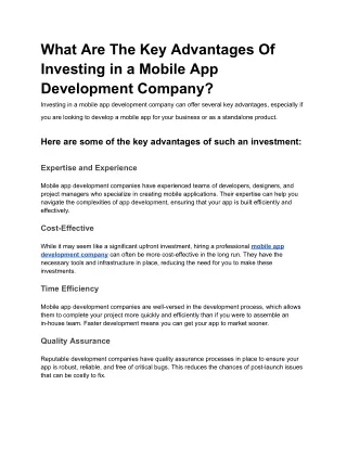 What Are The Key Advantages Of Investing in a Mobile App Development Company?