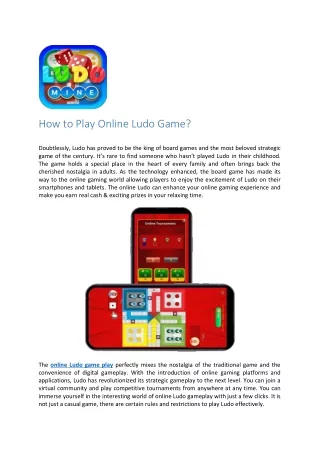 How to Play Online Ludo Game