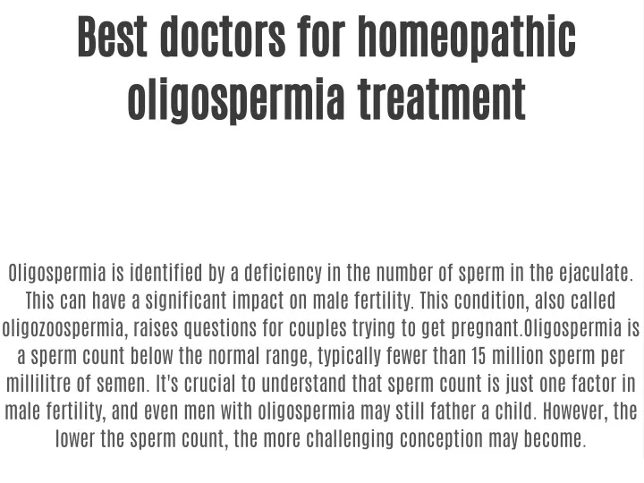 best doctors for homeopathic oligospermia