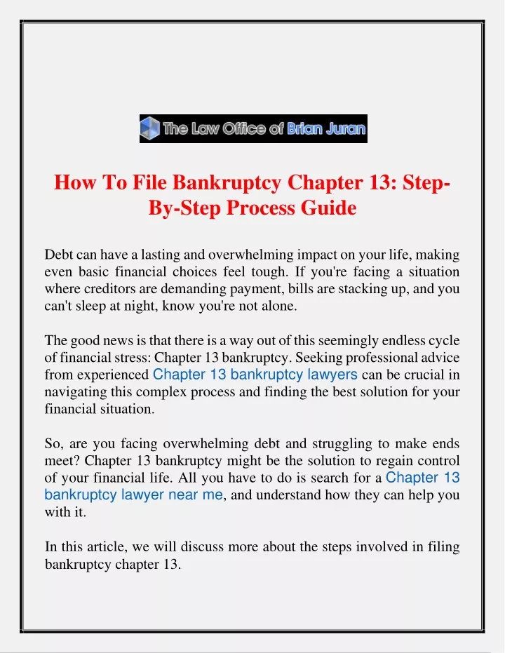 how to file bankruptcy chapter 13 step by step