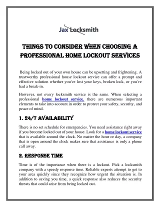 Things to Consider When Choosing a Professional Home Lockout Services