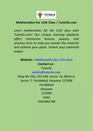 Mathematics For 11th Class  Tutorlix.com