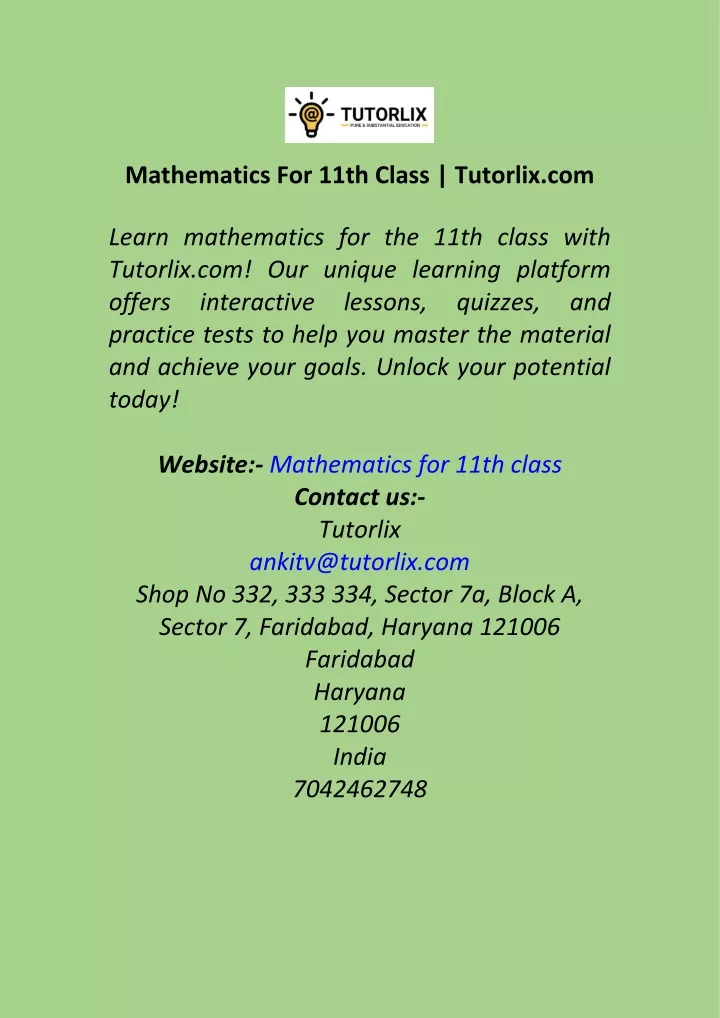 mathematics for 11th class tutorlix com